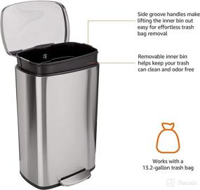 img 3 attached to 🗑️ Amazon Basics 50L / 13.2 Gallon Soft-Close Trash Can with Foot Pedal - Smudge Resistant, Brushed Stainless Steel, Satin Nickel Finish