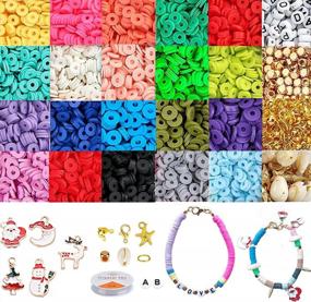 img 4 attached to Набор из 3500 глиняных бусин для изготовления браслетов, ювелирных изделий и фурнитуры своими руками - разделитель из полимерной глины Heishi Beads With Charms