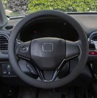 premium black leather steering wheel cover - universal 15 inch auto car accessories for both men and women - breathable, stretchable, thin rubber interior логотип