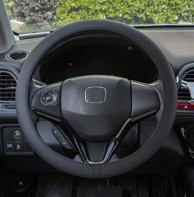 img 4 attached to Premium Black Leather Steering Wheel Cover - Universal 15 Inch Auto Car Accessories for Both Men and Women - Breathable, Stretchable, Thin Rubber Interior