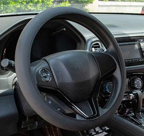 img 2 attached to Premium Black Leather Steering Wheel Cover - Universal 15 Inch Auto Car Accessories for Both Men and Women - Breathable, Stretchable, Thin Rubber Interior