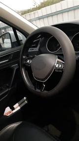 img 3 attached to Premium Black Leather Steering Wheel Cover - Universal 15 Inch Auto Car Accessories for Both Men and Women - Breathable, Stretchable, Thin Rubber Interior