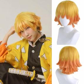 img 4 attached to Women'S Halloween Costume Wig - JoneTing Yellow Gradient Orange Short Natural Straight Synthetic Hair With Wig Cap