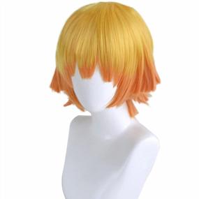 img 2 attached to Women'S Halloween Costume Wig - JoneTing Yellow Gradient Orange Short Natural Straight Synthetic Hair With Wig Cap