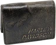 🏍️ harley davidson burnished tri fold leather wallet - tan/black (bm2647l): a stylish accessory for biker enthusiasts logo