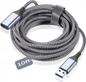 img 4 attached to 10Ft USB 3.0 Extension Cable | Nylon Braided 5Gbps High Speed Compatible With Keyboard, Flash Drive, Hard Drive & More - Grey