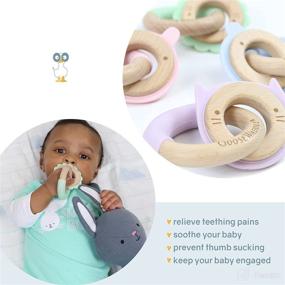 img 2 attached to GooseWaddle Organic Wooden Baby Teether Duo, Sustainable Silicon Teething Toys for 4+ Month Olds, Soothe Baby's Gums and Alleviate Discomfort, BPA and Chemical-Free (Rabbit, Pink)