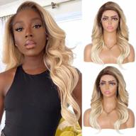 kalyss 21" lace front wigs with baby hair: long curly ombre blonde heat resistant japan-made synthetic 5" deep part logo