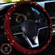 bling car accessories gorgeous 15 inch steering wheel cover with bling lgnition ring car wheel protector for women colorful rhinestone glitter car accessories for vehicle (dark red) логотип