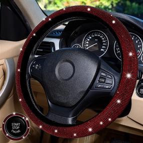 img 3 attached to Bling Car Accessories Gorgeous 15 Inch Steering Wheel Cover With Bling Lgnition Ring Car Wheel Protector For Women Colorful Rhinestone Glitter Car Accessories For Vehicle (Dark Red)