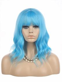 img 4 attached to Natural Colored Short Curly Bob Wig With Air Bangs - 14 Inches - ENilecor Women'S Blue Wig