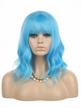 natural colored short curly bob wig with air bangs - 14 inches - enilecor women's blue wig logo