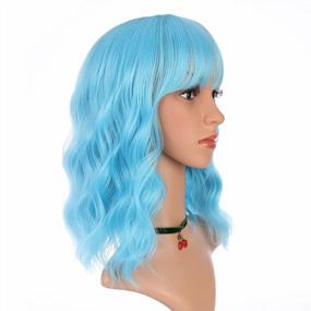 img 2 attached to Natural Colored Short Curly Bob Wig With Air Bangs - 14 Inches - ENilecor Women'S Blue Wig