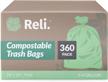compostable trash bags bulk - reli. green 4 gallon 360ct, astm d6400 certified, eco-friendly garbage bags for small waste logo