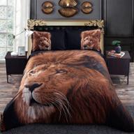 encoft 3d bedding sets queen size brown lion,duvet cover set with flat sheet full polyester 4 pieces,2 pillowcases,1 duvet cover,1 flat sheet, no comforter,(full) logo