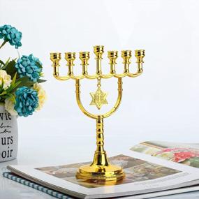 img 2 attached to Jewish 7 Branch Menorah Candle Holder - Ornamental Gold Plated Star Of David Design From Israel