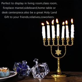 img 1 attached to Jewish 7 Branch Menorah Candle Holder - Ornamental Gold Plated Star Of David Design From Israel