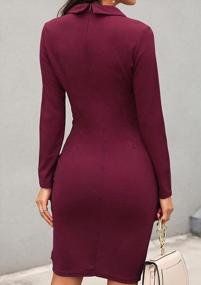 img 3 attached to YMING Womens V Neck Work Bodycon Dress Solid Color Wrap Pencil Dresses Cocktail Button Midi Dress