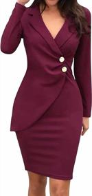img 4 attached to YMING Womens V Neck Work Bodycon Dress Solid Color Wrap Pencil Dresses Cocktail Button Midi Dress