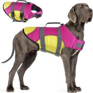 water safety dog life jacket: adjustable reflective float coat in pink/yellow xl for boating & swimming - rescue handle included! logo