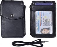 premium leather badge holder with lanyard - id card wallet with side zipper pocket, 4 card slots, 1 id window and heavy duty leather strap by woogwin logo