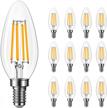 6w dimmable b11 led candelabra bulb, 12 pack - 4000k cool white, vintage edison filament style, 600 lumens output, e12 base clear glass logo