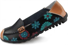 img 4 attached to Women'S Leather Floral Print Flats: Comfortable Casual Driving Loafers And Walking Shoes By Ablanczoom