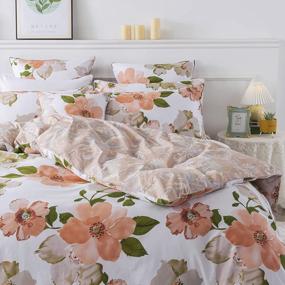 img 3 attached to FADFAY Duvet Cover Set Twin Elegant Watercolor Floral Bedding Shabby Orange Flower Bedding Vintage Farmhouse Bedding 100% Cotton Ultra Soft Comforter Cover With Hidden Zipper Closure 3Pcs, Twin Size