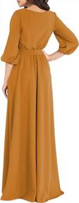 img 3 attached to AOOKSMERY Women Elegance Audrey Hepburn Style Round Neck 3/4 Puff Sleeve Swing Maxi Dress Long Belt Dresses With Pockets