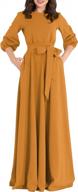 aooksmery women elegance audrey hepburn style round neck 3/4 puff sleeve swing maxi dress long belt dresses with pockets logo