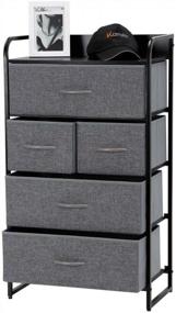 img 4 attached to Kamiler 5-Drawer Dresser Storage Organizer Tower Unit - Sturdy Steel Frame, Wooden Top, Removable Fabric Bins For Bedroom Hallway Entryway Closets 4-Tier