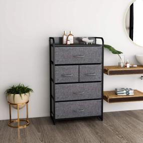 img 2 attached to Kamiler 5-Drawer Dresser Storage Organizer Tower Unit - Sturdy Steel Frame, Wooden Top, Removable Fabric Bins For Bedroom Hallway Entryway Closets 4-Tier