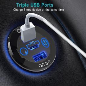 img 2 attached to 2 Packs PD Type C Car Charger Socket & Dual Quick Charge 3.0 Ports - Premium Aluminum 🔌 Design, 60W USB C Triple 12V USB Socket - Touch Switch, Waterproof PD Charging for Car Boat Marine RV