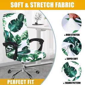 img 1 attached to Stretch Printed Computer Office Chair Cover, Soft Fit Universal Desk Rotating Chair Slipcover, Removable Washable Anti-Dust Spandex Protector With Zipper (Large, Green Monstera)