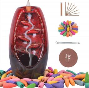 img 4 attached to Enhance Your Space With SOYO Backflow Waterfall Incense Holder + 120 Cones & 30 Sticks+Aromatherapy Ornament For Home, Office & Yoga- Red
