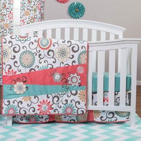 img 4 attached to 🌸 Waverly Large Floral Print 4 Piece Baby Girl Crib Bedding Set with Pom Pom Play Design