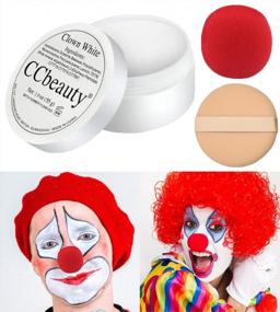img 4 attached to CCbeauty Professional Large Clown White Face Paint Oil Cream(1.9 Oz) With Red ClownNose - Halloween Joker Skeleton Vampire Zombie Makeup Kit For Special Effects SFX DressUp Makeup