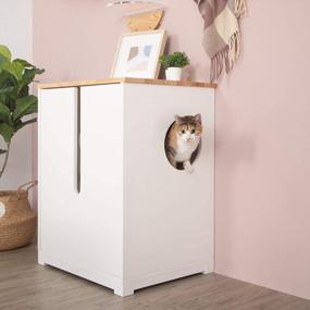 img 1 attached to MYZOO-Omega Cat Litter Enclosure Cabinet, Hidden Litter Tray, Included Portable Waterproof Litter Box, Solid Wooden Cat Furniture, Side Table
