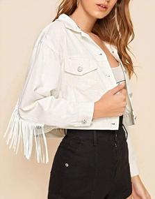 img 1 attached to Women'S Fringed Denim Cropped Jacket With Chic Button Closure By CHARTOU