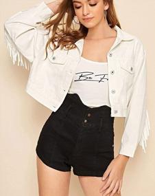 img 2 attached to Women'S Fringed Denim Cropped Jacket With Chic Button Closure By CHARTOU