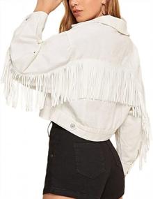img 4 attached to Women'S Fringed Denim Cropped Jacket With Chic Button Closure By CHARTOU