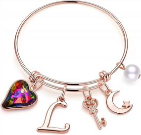 img 4 attached to Sparkle With Memorjew: Stunning Rose Gold L Initial Charm Bracelets For Teen Girls