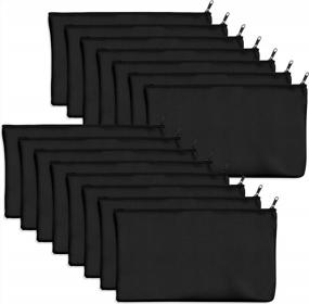 img 4 attached to 15 Pack Blank Cotton Canvas DIY Craft Zipper Bags Pouches Pencil Case For Makeup Cosmetic Toiletry Stationary Storage (Dark Black, 8.3” X 4.7”)