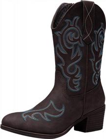 img 4 attached to Women'S Cowboy Boots 9800Mid Calf CowgirlWestern Embroidered Pull-On - Vepose Ladies' Boots