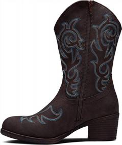 img 1 attached to Women'S Cowboy Boots 9800Mid Calf CowgirlWestern Embroidered Pull-On - Vepose Ladies' Boots
