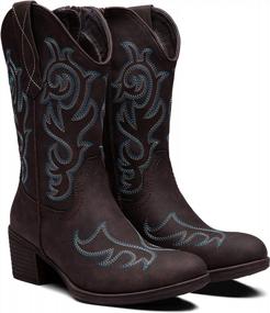 img 2 attached to Women'S Cowboy Boots 9800Mid Calf CowgirlWestern Embroidered Pull-On - Vepose Ladies' Boots