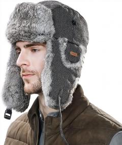 img 3 attached to Unisex Rabbit Fur Trapper Ushanka Russian Hat: 100% Windproof Protection With Nylon Shell