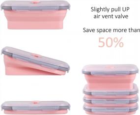 img 2 attached to Set Of 4 Pink Collapsible Food Storage Containers With Airtight Lids - Large Kitchen Stacking Silicone Containers For Meal Prep, Leftovers, Microwave, Freezer, And Dishwasher Safe - 27 Oz Capacity