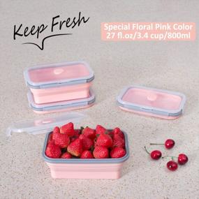 img 3 attached to Set Of 4 Pink Collapsible Food Storage Containers With Airtight Lids - Large Kitchen Stacking Silicone Containers For Meal Prep, Leftovers, Microwave, Freezer, And Dishwasher Safe - 27 Oz Capacity