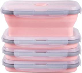 img 4 attached to Set Of 4 Pink Collapsible Food Storage Containers With Airtight Lids - Large Kitchen Stacking Silicone Containers For Meal Prep, Leftovers, Microwave, Freezer, And Dishwasher Safe - 27 Oz Capacity
